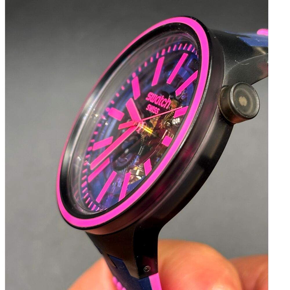 Swatch Big Bold Blue Taste SO27B111 Swiss Made Skeleton Watch NIB Two Straps - Picture 6 of 17